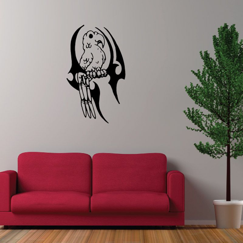 Black cartoon bird vinyl wall decal sticker with curved wings and beak