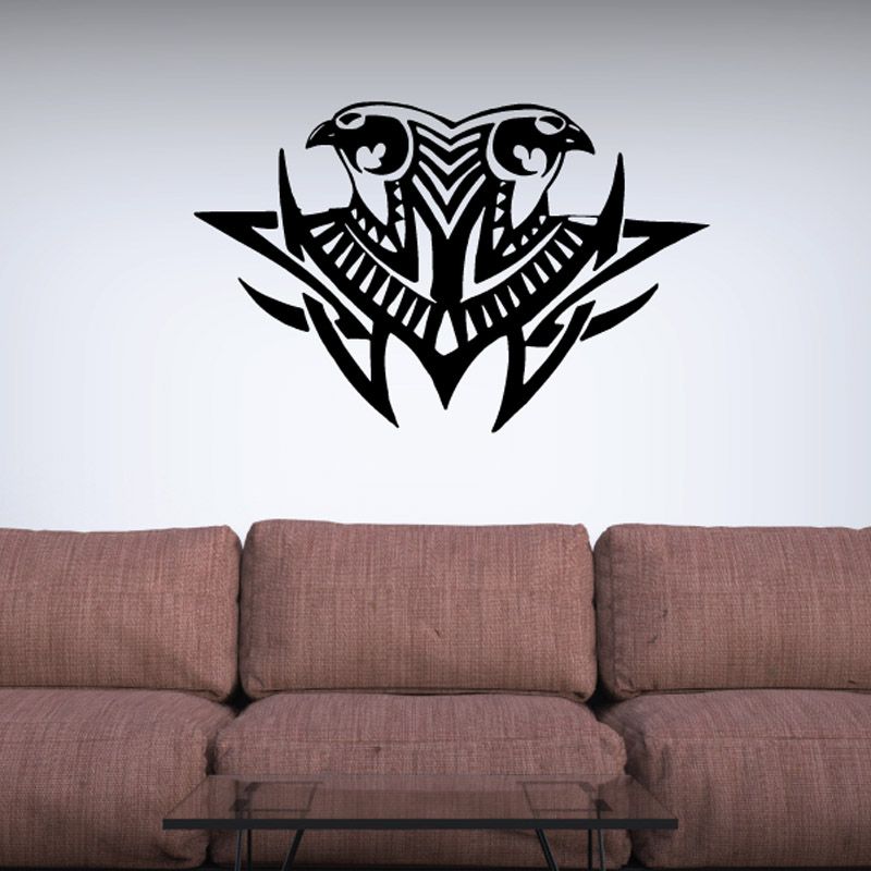 Black bird wall decal with tribal pattern, vinyl sticker