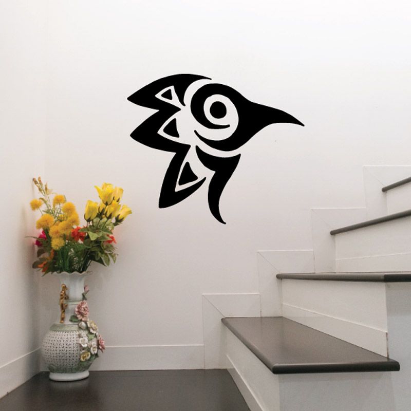 Bird wall vinyl decal, black silhouette with white accent face