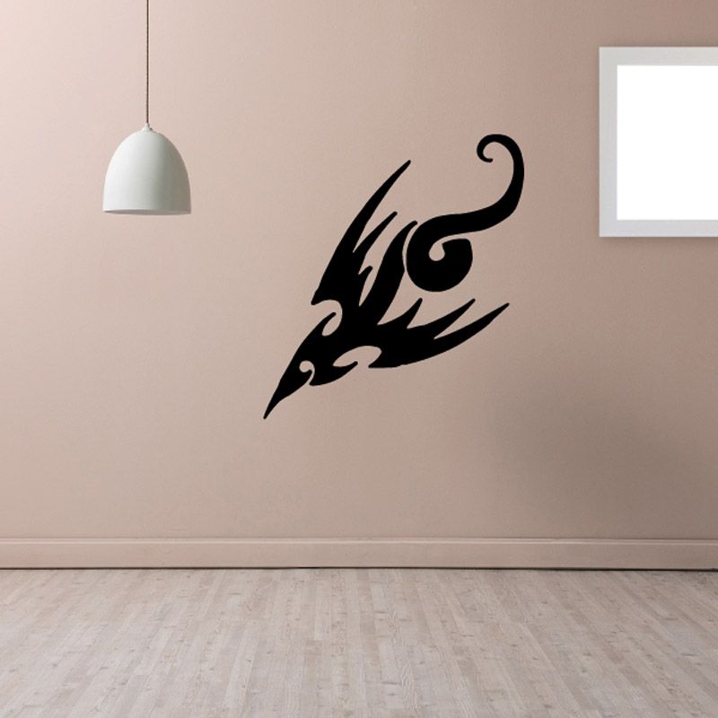 Bird vinyl wall decal, black stylized flying bird silhouette.