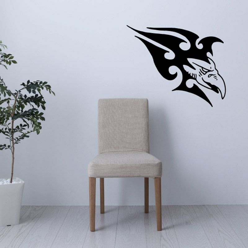 Black bird wall vinyl decal with ornate beak and wings