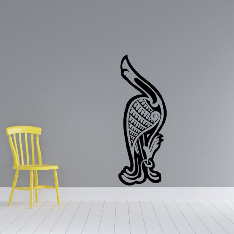 Black stylized bird vinyl wall decal with detailed feather pattern