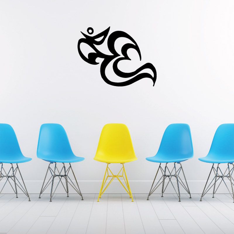 Black bird wall decal vinyl sticker with stylized swirling tail design