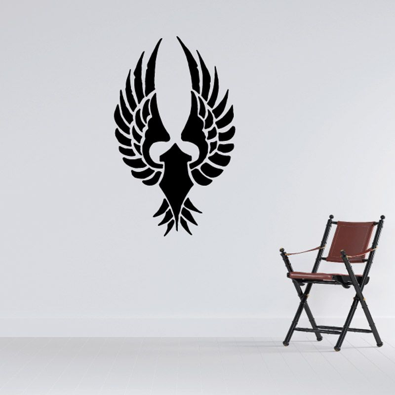 Bird wall decal, black silhouette with wings spread and beak detail