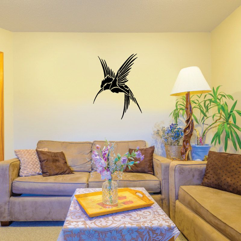 Black bird wall decal with detailed wings and beak