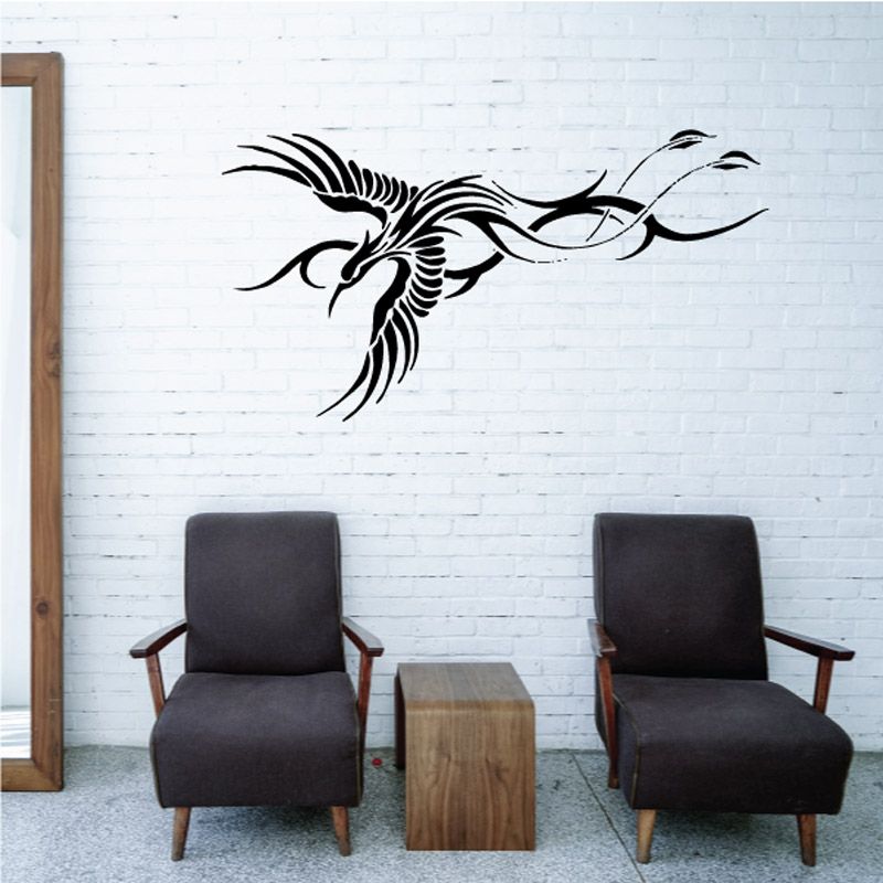 Bird wall decal vinyl, black stylized bird with spread wings