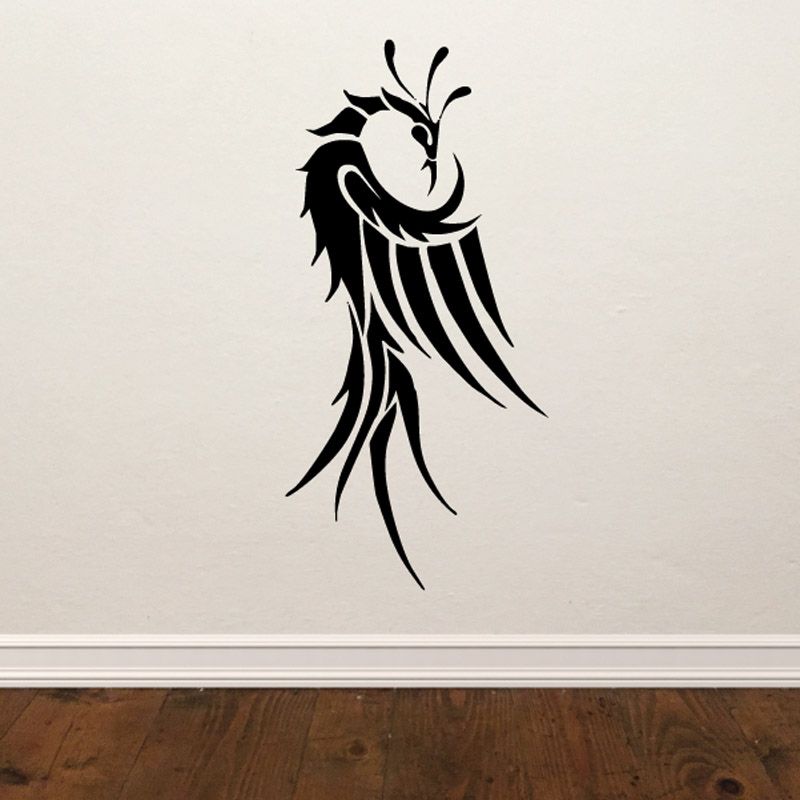 Bird vinyl wall decal in black and white, stylized roaring bird design