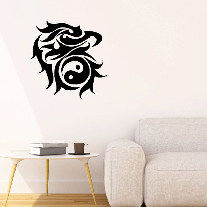 Bird wall decal vinyl sticker, black stylized bird silhouette with swirl lines