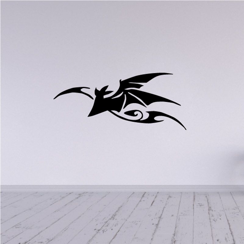 Black bird vinyl wall decal with swirly scroll accents