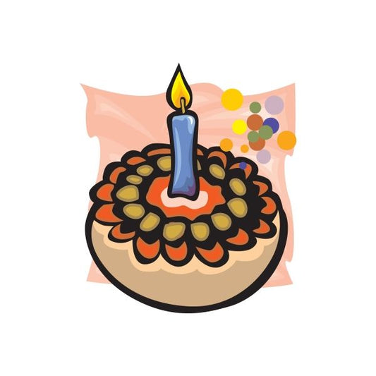 Birthday cupcake sticker with blue candle and multicolor sprinkles