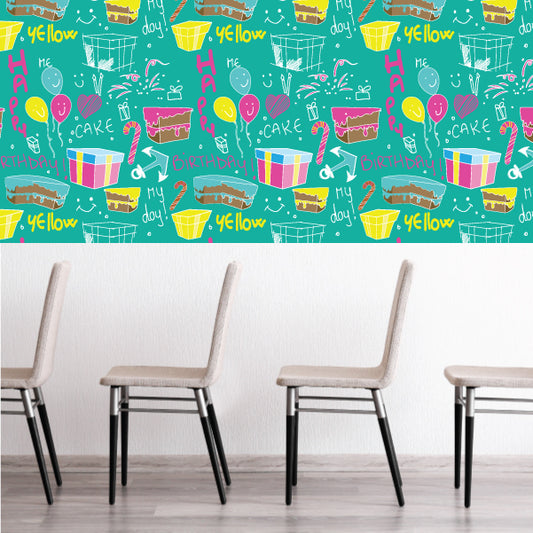 Festive birthday-themed wallpaper showcasing a vibrant design suitable for party backdrops