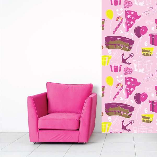 Birthday wallpaper with a pink motif perfect for creating a celebratory wall setting