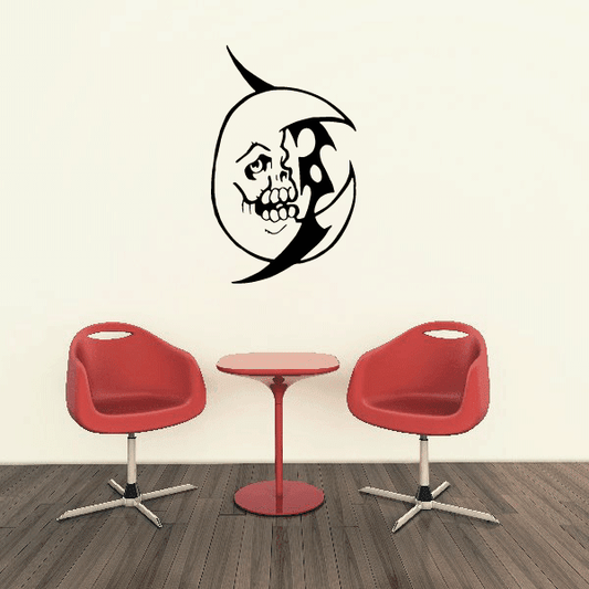 Bitting Moon decal sticker with smiling skull inside black moon shape