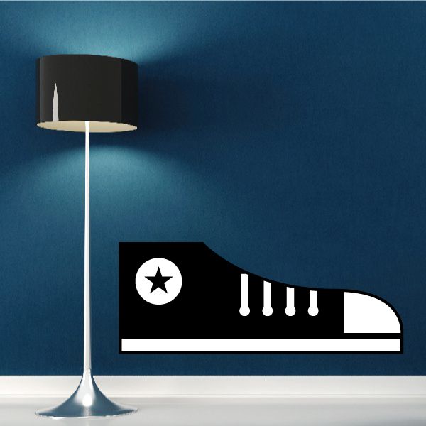 Black and white star shoe sticker with white lace eyelets and star emblem
