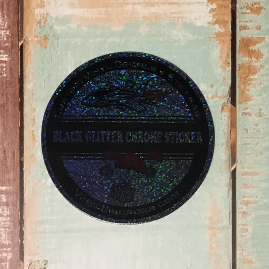 Round black glitter chrome sticker vinyl with dark holographic shimmer center