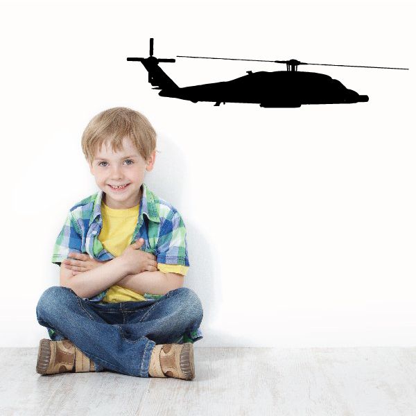 Helicopter wall decal vinyl, dark silhouette with rotor and landing skids