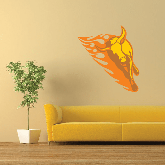 Orange and yellow blazing bull head flame sticker decal