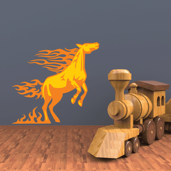 Flaming standing horse sticker in bright orange and yellow flame design