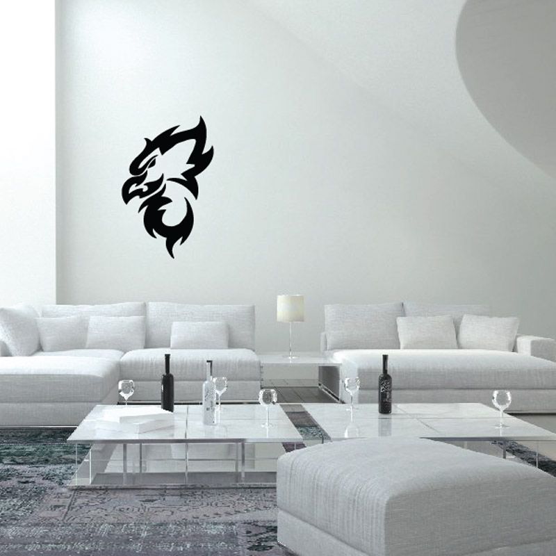Black eagle head decal with stylized flame details for wall decoration