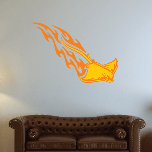 Orange flaming stingray sticker decal