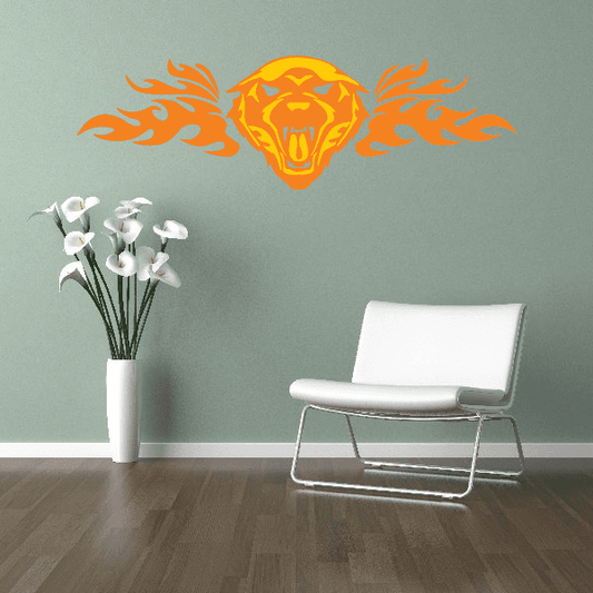 Wild cat flame head sticker, orange and yellow with roaring mouth