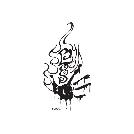 Graffiti hand decal with dripping ink and BLOOD text, black