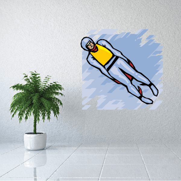 Lugeing printed die-cut decal, yellow sled seat and blue body with black outline