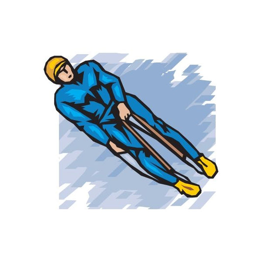 Lugeing sticker featuring a blue racer with yellow helmet and boots