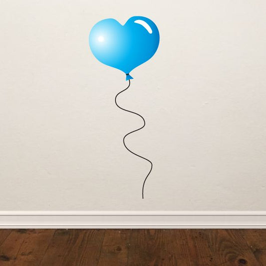 Heart-shaped blue balloon sticker with curly string