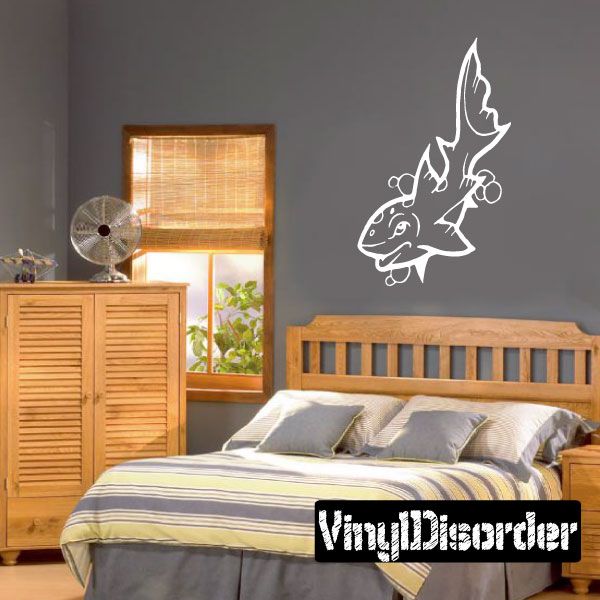 Shark and bubbles wall decal with white outline, playful ocean theme