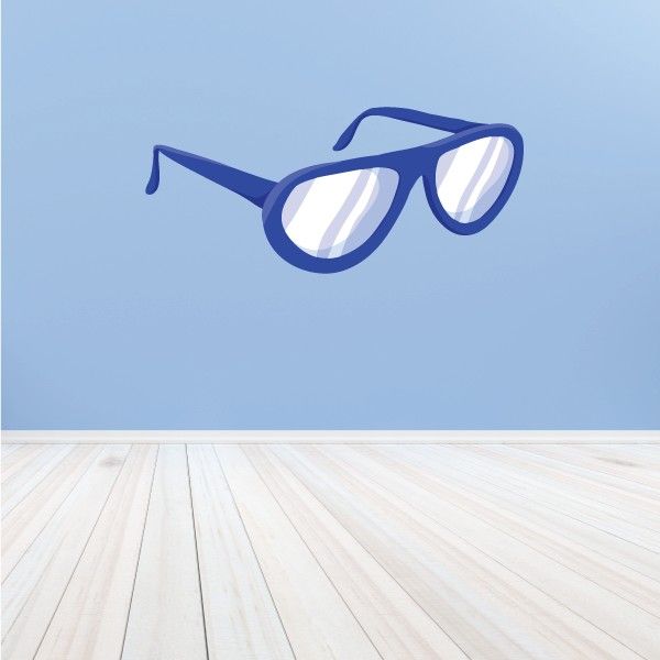 Blue sunglasses sticker with bold frames and reflective lenses