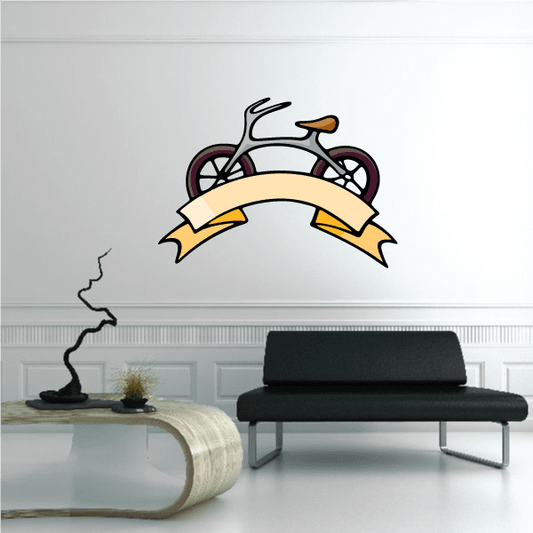 BMX banner bicycle wall sticker with curved banner and wheels