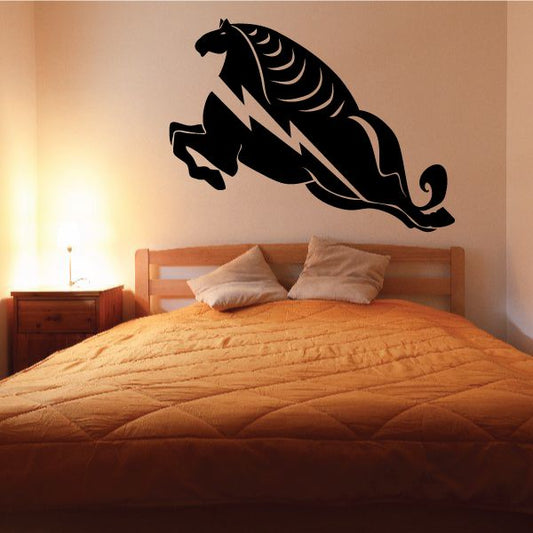 Stylized horse lightning bolt strike wall decal, black silhouette