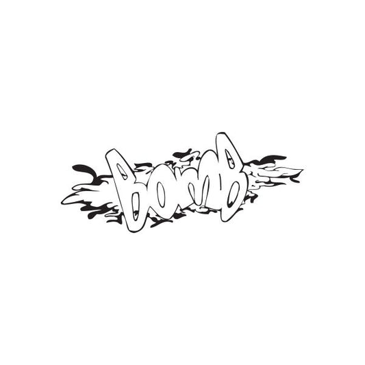 Graffiti bomb decal sticker, black and white spray-style lettering