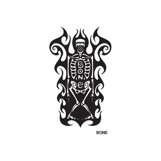 Bone spray paint can decal: black flame skull graphic with 'BONE' text