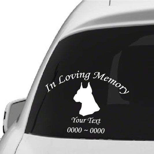 Memorial dog decal: white silhouette, 'In Loving Memory' text