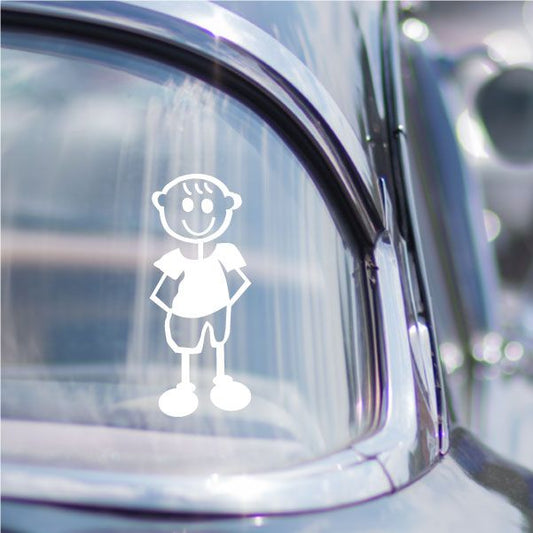 White boy cartoon decal with arms behind, standing figure