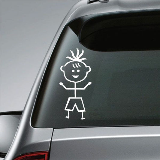 Boy curly hair decal sticker of a cartoon child with curly hair and arms raised