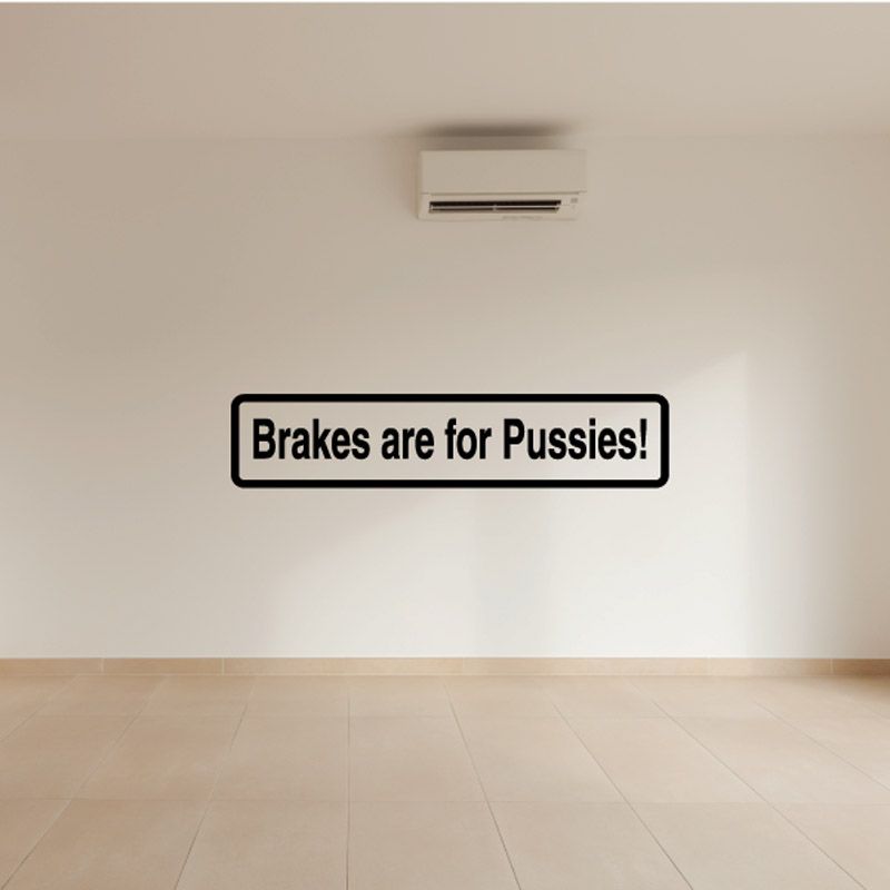Black-bordered vinyl decal reading 'Brakes are for Pussies!'