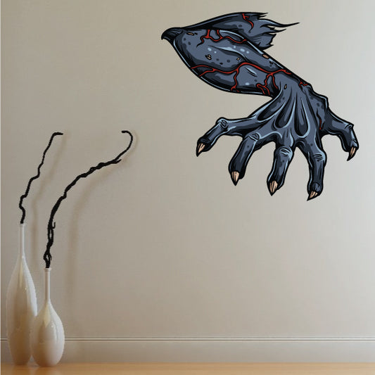 Monster fist graphic sticker with clawed gray hand and red accents