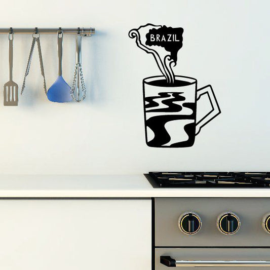 Black Brazil coffee decal with mug and Brazil label