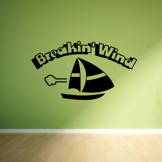 Breakin Wind wall decal with sailboat icon and bold black lettering