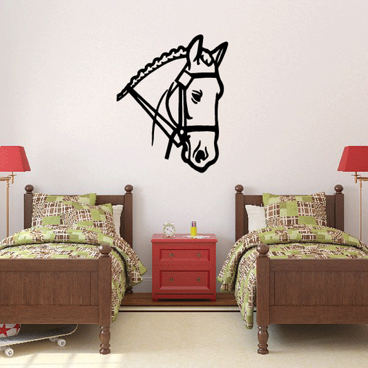Horse head bridle reins wall decal with black outline and reins detail
