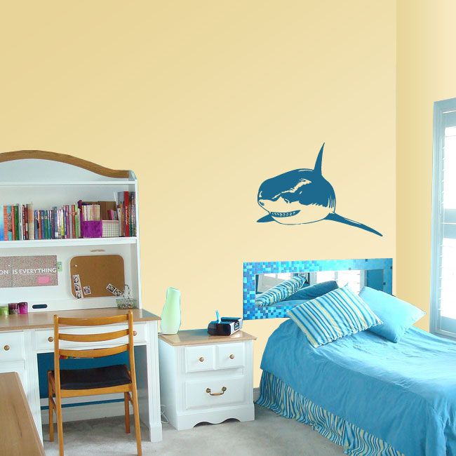 Shark wall decal with blue and white swimming silhouette