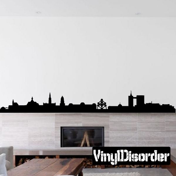 Vinyl wall decal with Brussels skyline silhouette and iconic building shapes