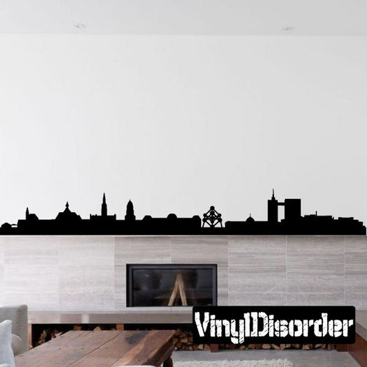 Vinyl wall decal with Brussels skyline silhouette and iconic building shapes