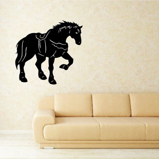 Black horse decal with saddle, standing profile silhouette