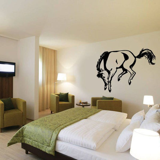 Bucking bronco horse wall decal, black jumping horse silhouette.