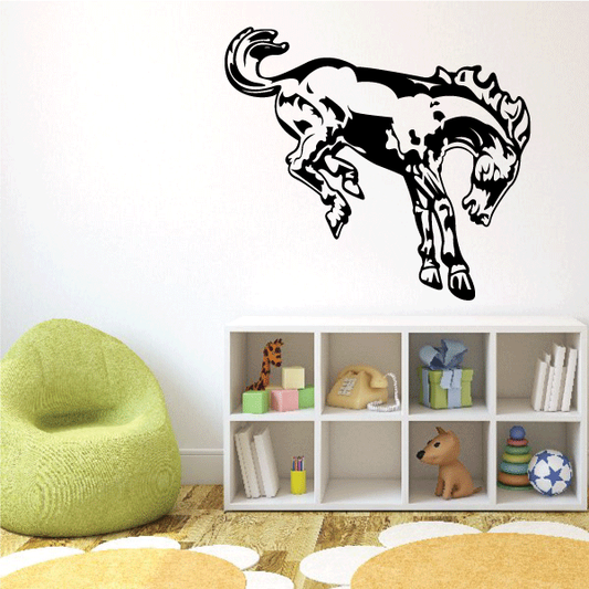 Rearing stallion wall decal in black with white highlights