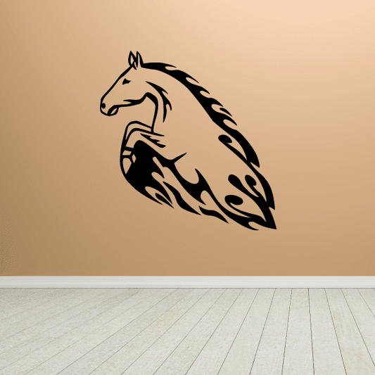 Bucking saddled horse decal, black outline silhouette with saddle details